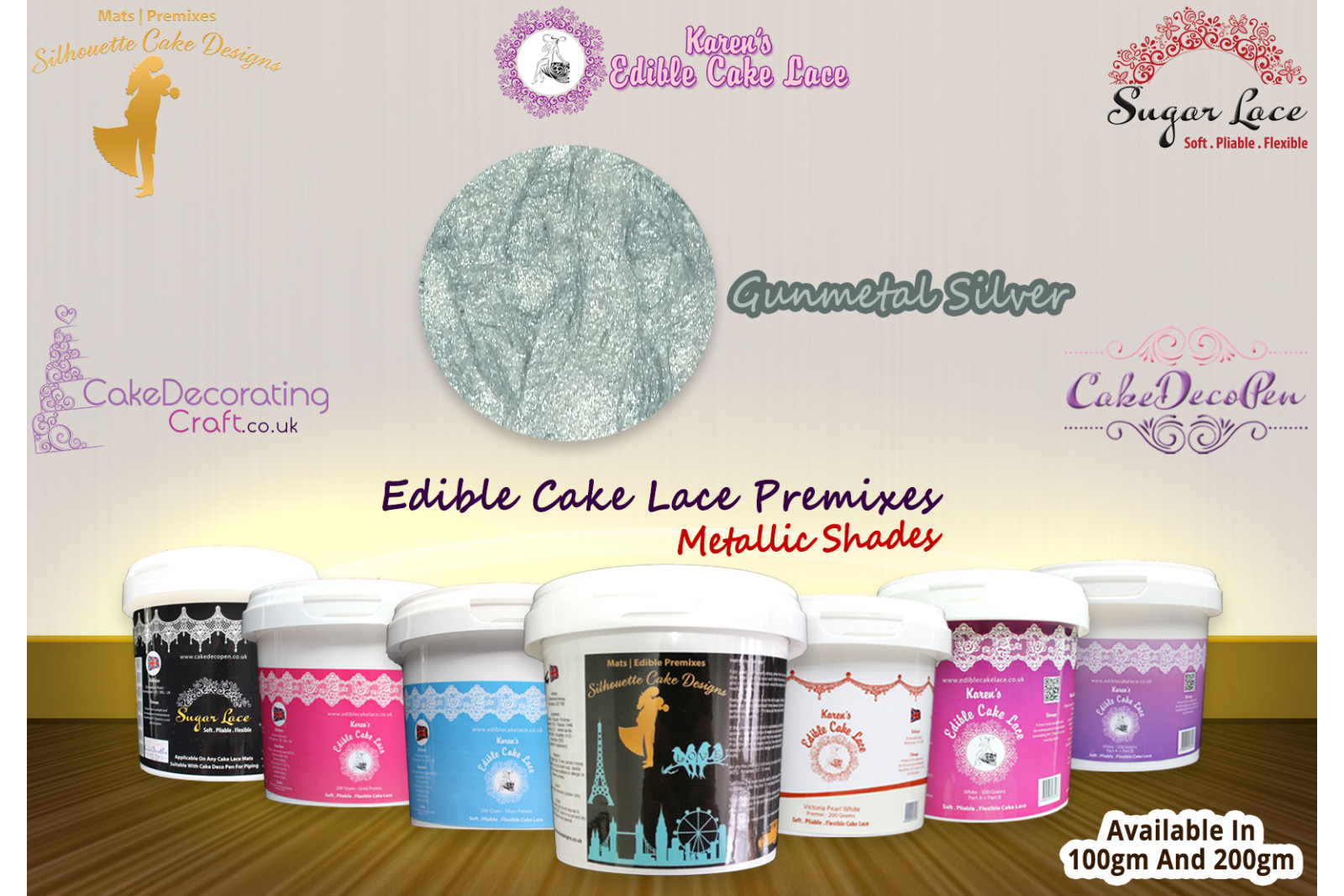 Gunmetal Silver Colour | Edible Cake Lace Premixes | Metallic Shade | 200 Grams